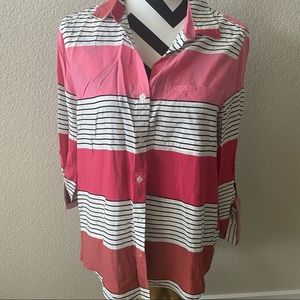 Violet Heart || multi pattern striped pink button down blouse